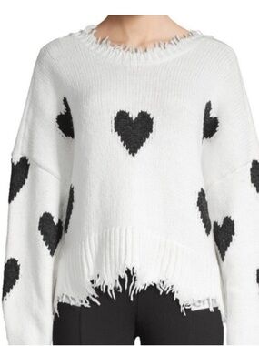 Wildfox White Sweater with Black Hearts